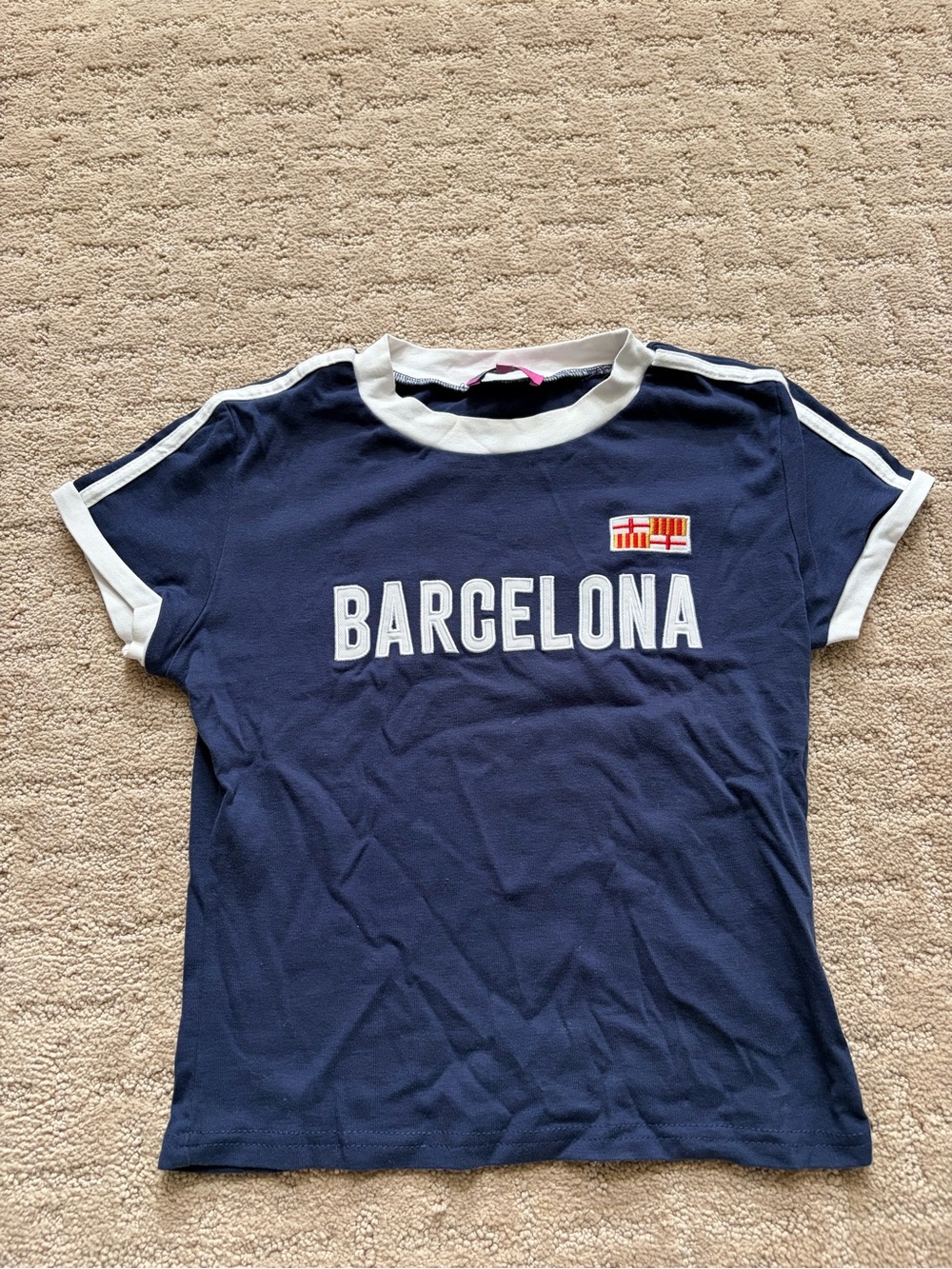 Barcelona Navy & White Ringer Tee